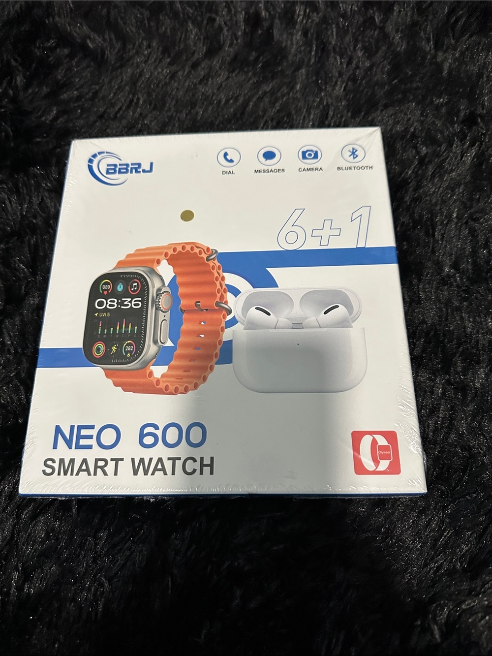 CBR NEO 600 Smartwatch with Orange Silicone Band and earbuds with holder
